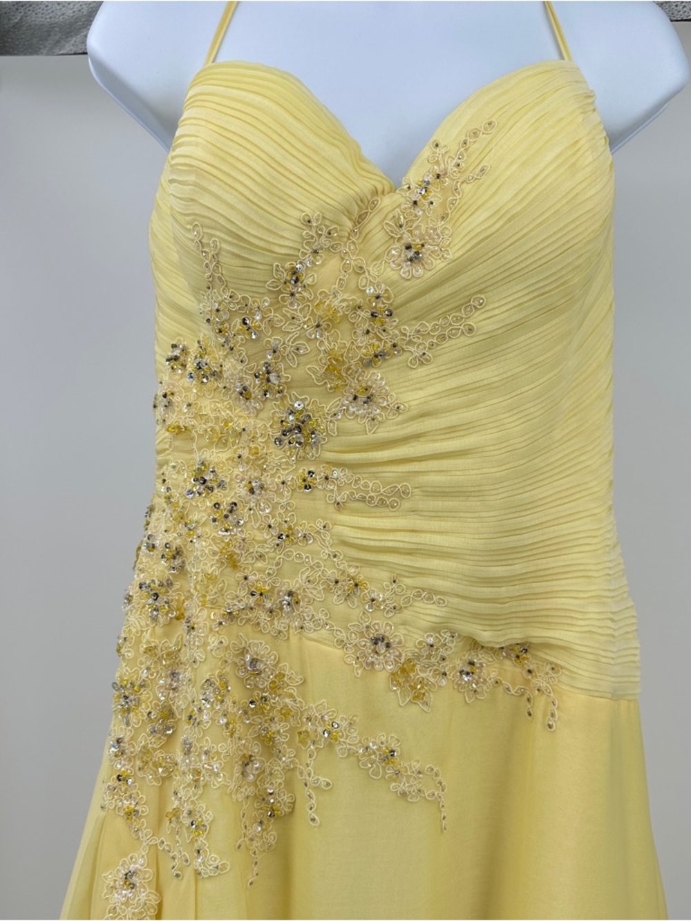 Elegant Yellow Prom Dress Beaded Halter Spaghetti Strap Size 14 - Picture 10 of 12